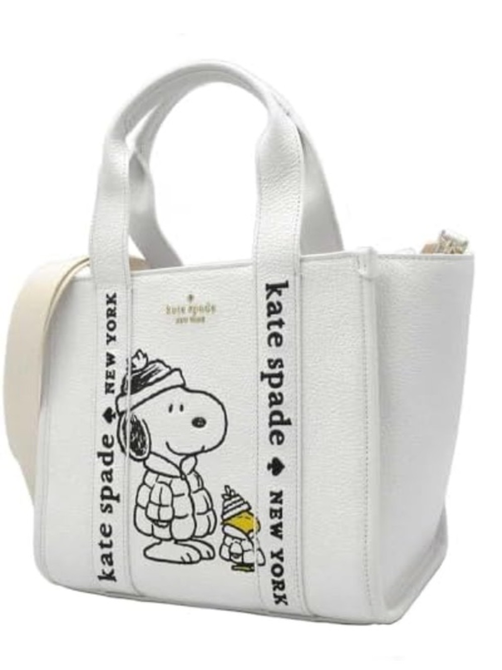 NWT Kate Spade X Peanuts Snoopy Kip Small Tote Pebbled Leather in Chalk KM629